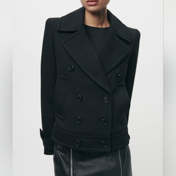 Zara Jackets & Blazers - Zara double-breasted wool short coat/jacket black sz M BNWT